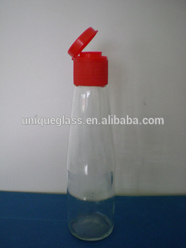glass clear oil bottle with plastic push lid
