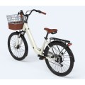 Mulher Bike Electric com cesta