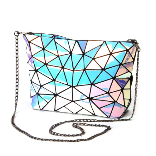 Makeup Bag Custom Geometric glitter laser holographic chain makeup bag Factory