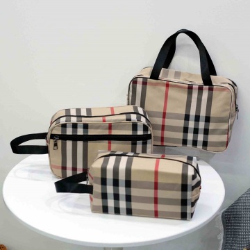 Korean version of makeup bag Female nylon plaid portable cosmetic toiletry storage bag waterproof large capacity