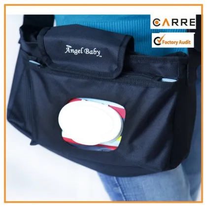 waterproof stroller organizer bag with diaper wipes pocket & shoulder strap
