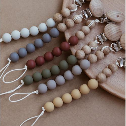 Natuurlijke Beech Wood Silicone Fopperken Kettingen Pacifier Clips