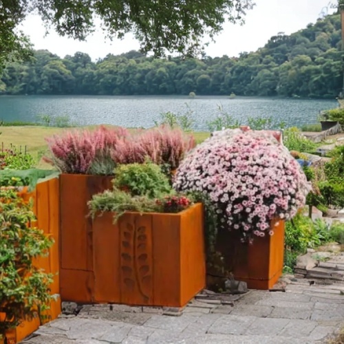 Outdoor Resistant Square Rusty Corten Steel Planter Boxes