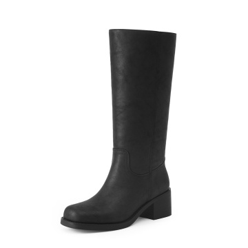 Square Toe Chunky Block Mid-Calf Boots