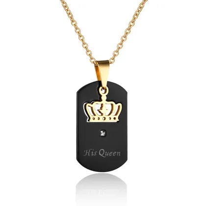 Stainless Steel 'Her King, His Queen' Crown Couple Necklaces: Hot Selling Jewelry for Lovers