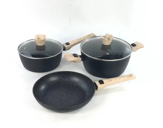 High Quality Forged Aluminum Non-Stick Marble Fry Pan Cookware Set with Removable Handle