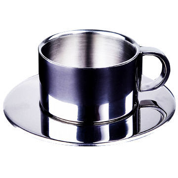 80ml Stainless Steel Double-walled Coffee Cup with Saucer