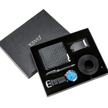 4-Piece Luxury Men's Watch Gift Set Including Quartz Watch, Belt, and Wallet - Fashionable Accessories for Gentlemen