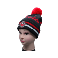 Beanie Rajut Klub Hoki Hitam dan Merah Bordir