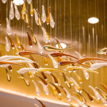 Hotel lobby ceiling fish crystal amber chandelier lamp