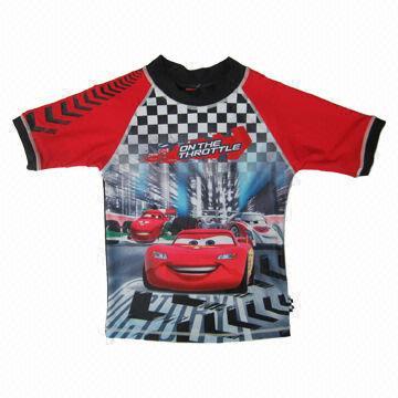 Rashguards for Boy, Disney Licensed Car, Sublimation Print, Solid Back, Rubber Print at Sleeve