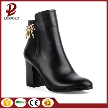 Metal fasteners black leather short ankle boots