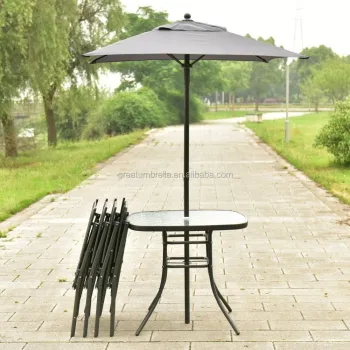 Folding Patio Garden Set with Chair and Umbrella Table
