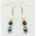 Hematite Oval earring with 6MM tigereye round beads