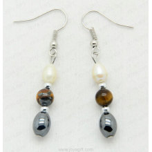 Hematite Oval earring with 6MM tigereye round beads