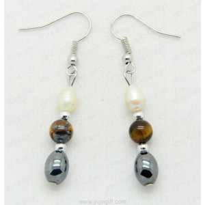 Hematite Oval earring with 6MM tigereye round beads