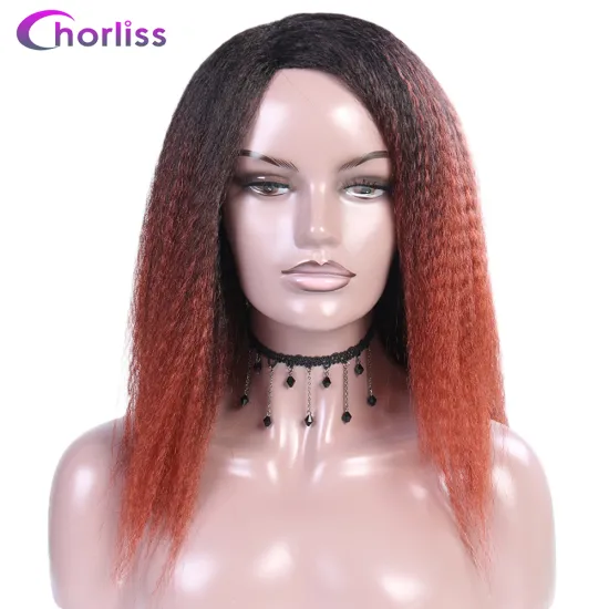 Hot Sale 2020Cheap 180%Density Natural Fashion Purple Brown Blonde Ombre Afro YAKI Kinky Synthetic Hair Wigs For Black Women