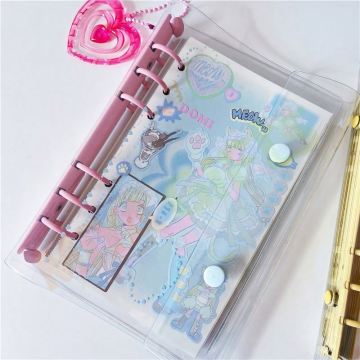 Cute Custom Double Button Pink Binder A6 Personal 6 Ring Diary Planner Notebook with Acrylic Keyring Accessories