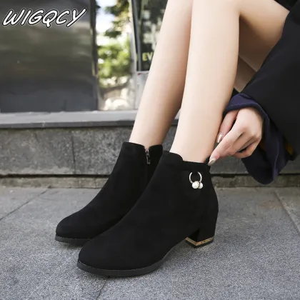 Plus velvet booties female 2020 winter new suede single boots highheeled bare boots Pointed fashion boots matte women boots tide