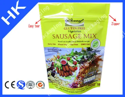 stand up zipper bag manufacturing for vegetarian sausage pakaging