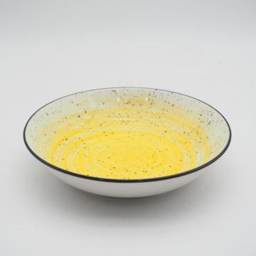 Dîner en porcelaine de la vaisselle en céramique jaune peinte à la main de luxe Ensemble de porcelaine