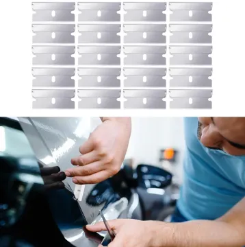 Car Razor Blade Scraper: Metal, Glass, Glue Cleaner and Remover Tool with Replacement Carbon Steel Blades