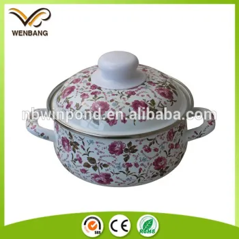 Full flower decal printing enamel coated steel cookware