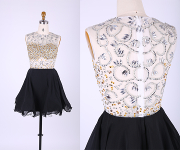 Cheap A-line Chiffon Beading Party Dresses 2015 See through Short Dress