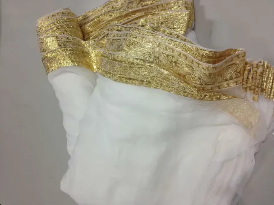 100%JACQUARD FABRIC WITH GOLD BORDER ON CHIFFON/CRINCLE