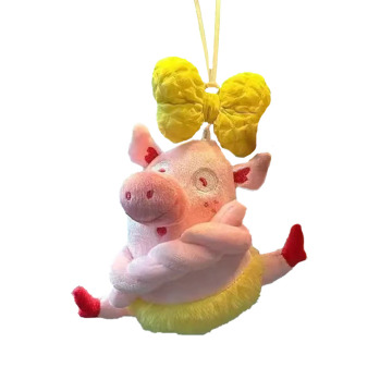 Kreativer gelb tanzender Schweinauto Plüsch Anhänger
