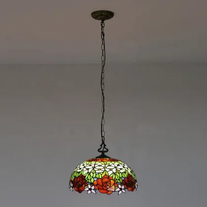 LongHuiJing Rose Tiffany Chandelier Ceiling Light