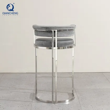 QIANCHENG Velvet Barrel Back Bar Stool for Modern Luxury Dining