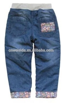 2015 fashion jeans with printed pocket for girls