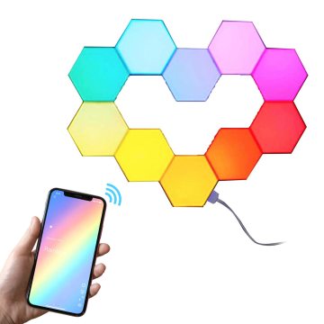 Quantum Modular DIY Hexagon Wall Lamp: A Creative Geometry Assembly of RGB LED Night Light for Your Living Room