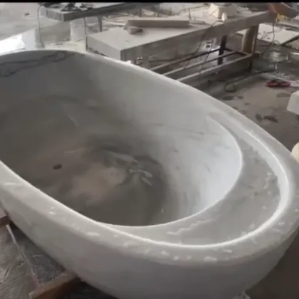 Custom Modern Handmade Onyx White Marble Freestanding Bathtub