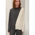 Crewneck grey and white cashmere knit pullover