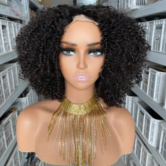 Mayqueen Hair Vendor Wholesale  4*4 T Part Lace Afro Curl Short Wig 100% Virgin Human Hair Lace Front Wigs For Black Women