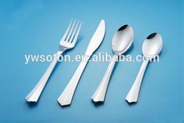 Fishtail Handle Heavy Silver Coated Plastic Cutlery Set Party Weeding Disposable Flatware Set