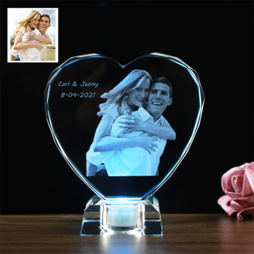 Personalized Engraved Crystal Heart with LED Light Base