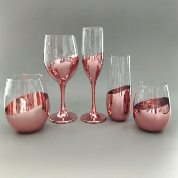 rose gold color goblet glass stemless wine cup