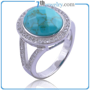 Vogue Design Turquoise Oval Cut Micro Pave 925 Sterling Silver Ring