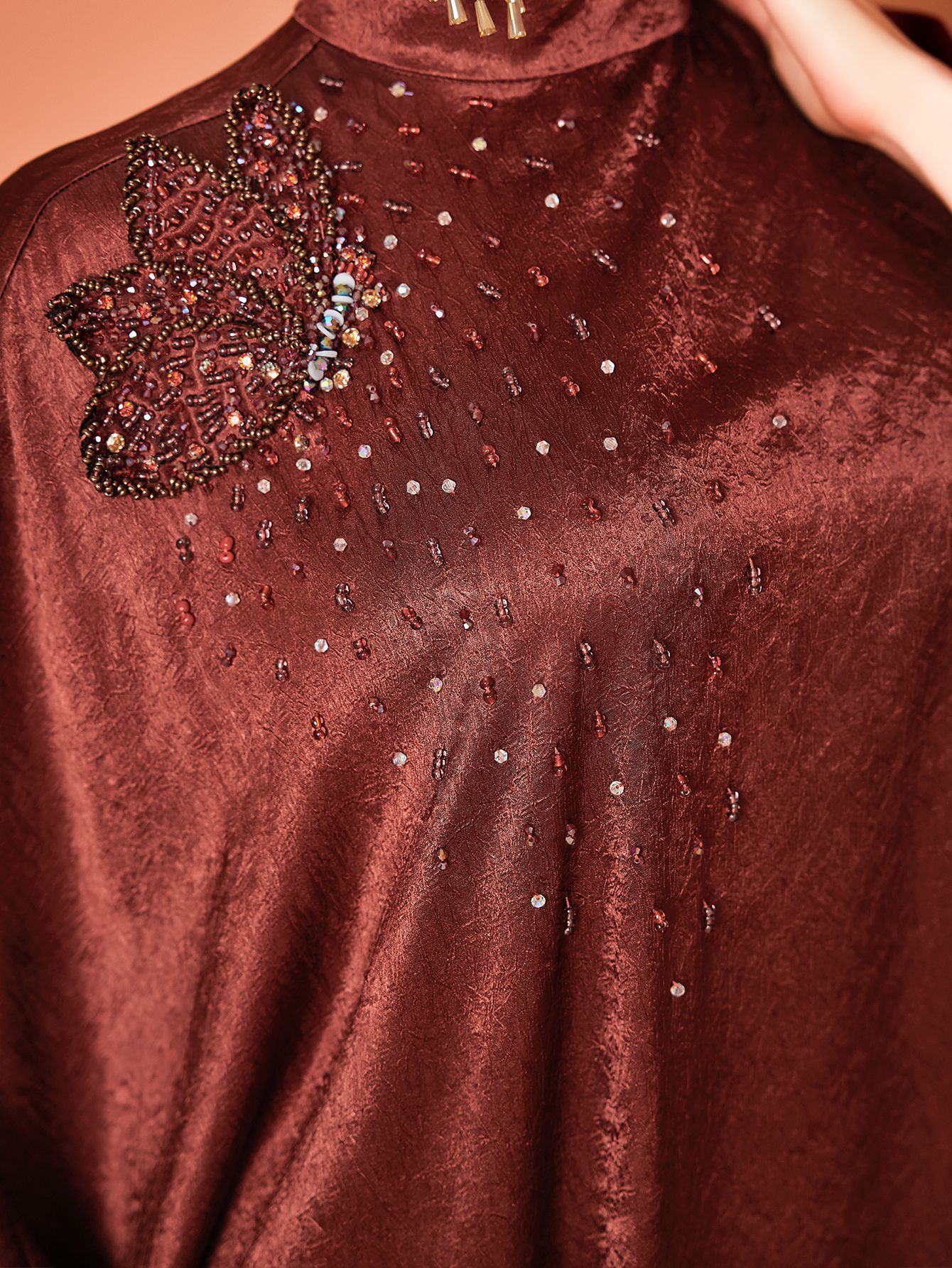Beaded High Neck Batwing Sleeve Abaya Design