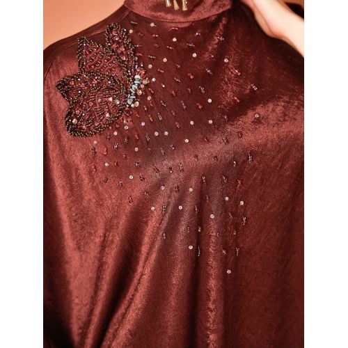 آستین خفاشی یقه بلند مهره دار Abaya
