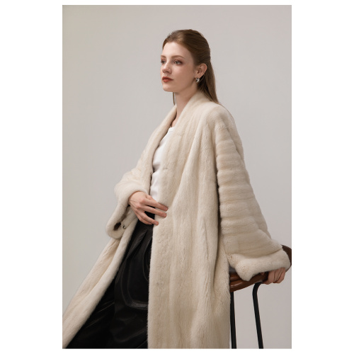 KC Fur Velvet V-neck Dropped Shoulder Mid Length Mink Coat