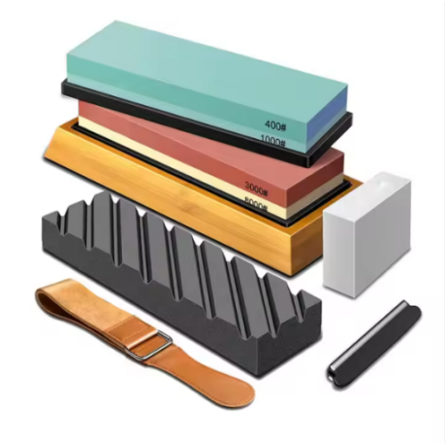 Juego de piedras de afilar de primera calidad para cocina y exterior.
