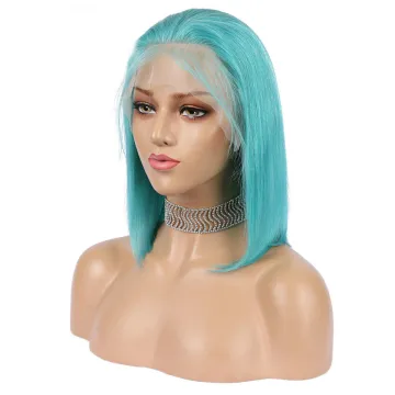 Sexy Brazilian Hair Short Bob Wigs 130% 150 Density Human Hair Wigs Color Light Blue Lace Frontal Wigs