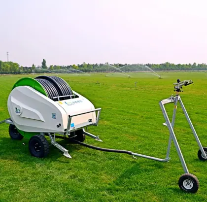 Small hay field hose reel irrigation system