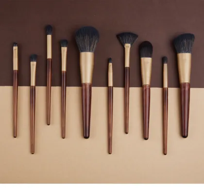 10 Piece Wood Goat Hair Makeup Brushes Suit
