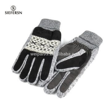 Good quality rib cuff pig suede leather gloves men winter gloves, good price super warm