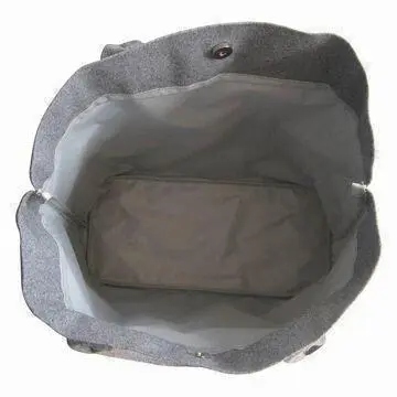 Wool Flannel Beach Bag with 70d Lining, Cotton Rope Handle, Metallic Thread EMB, Made for Clinique